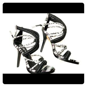 L.A.M.B. Vine Strappy Black & White Leather Sandal